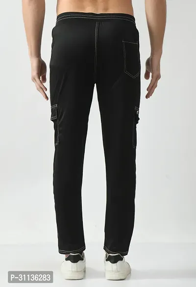 Stylish Black Polyester Spandex Solid Regular Track Pant For Men-thumb2