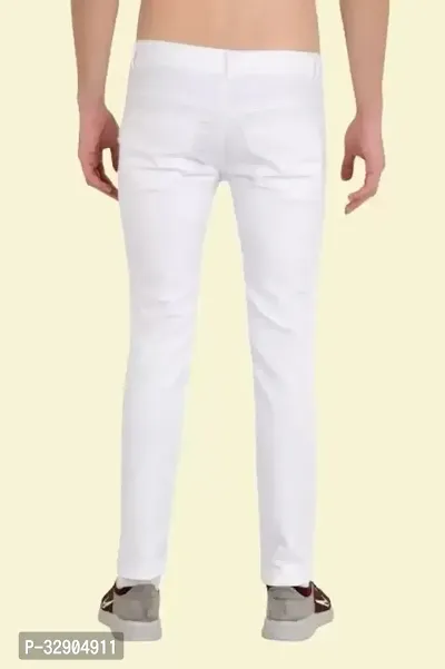 Stylish White Denim Solid Regular Fit Jeans For Men-thumb2