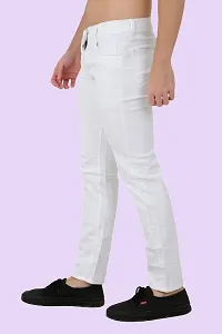 Stylish White Cotton Blend Solid Mid-Rise Jeans For Men-thumb2