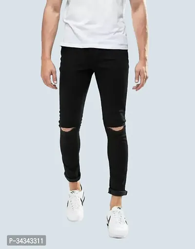 Stylish Black Denim Solid Jeans For Men-thumb0