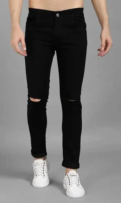 MEN KNEE SLIT BLACK JEANS