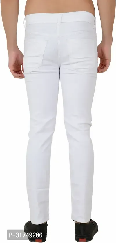 Stylish White Cotton Blend Solid Mid-Rise Jeans For Men-thumb2