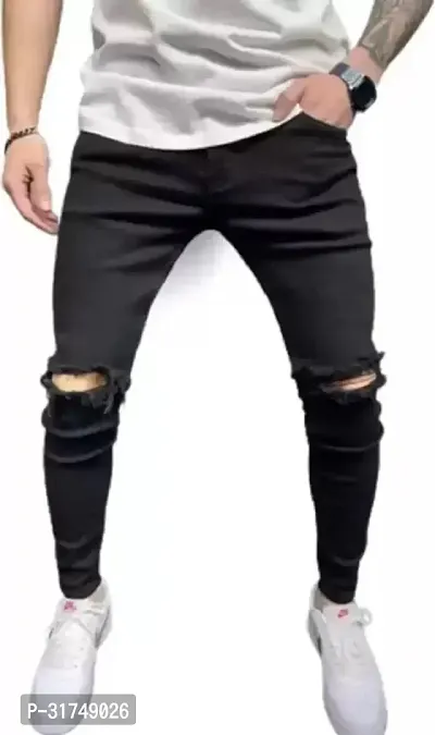 Stylish Black Cotton Blend Solid Mid-Rise Jeans For Men-thumb0