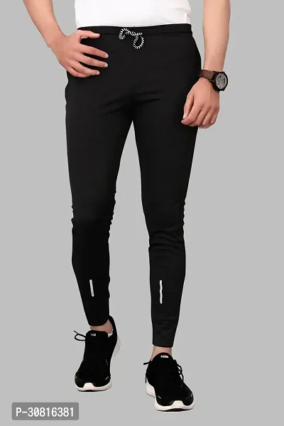 Stylish Black Lycra Blend Regular Track Pants for Men-thumb0