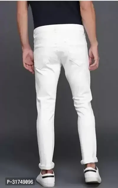 Stylish White Denim Solid Mid-Rise Jeans For Men-thumb2