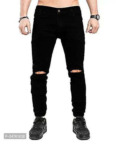 COMFITS Men's Boys Black Stylish Jeans Knee Cut (36)-thumb2