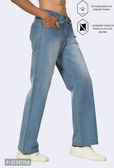 Stylish Blue Cotton Blend Solid Mid-Rise Jeans For Men