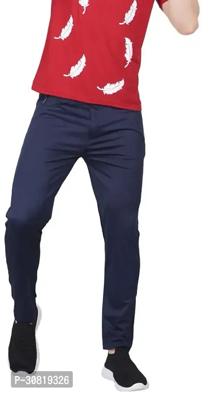 Mevan Stylish Blue Lycra Blend Solid Regular Fit Trouser For Men