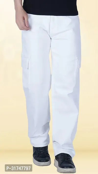 Stylish White Denim Solid Mid-Rise Jeans For Men-thumb0