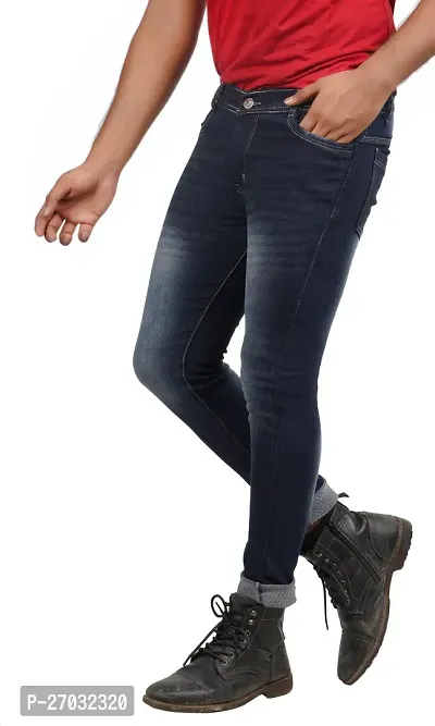 Classic Blue Cotton Blend Solid Jeans For Men