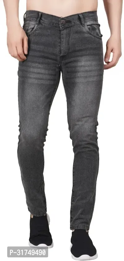 Stylish Grey Cotton Blend Solid Mid-Rise Jeans For Men