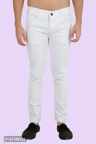 Stylish White Cotton Blend Solid Mid-Rise Jeans For Men-thumb0