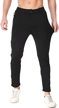 Mevan Stylish Black Lycra Blend Solid Regular Fit Trouser For Men-thumb2