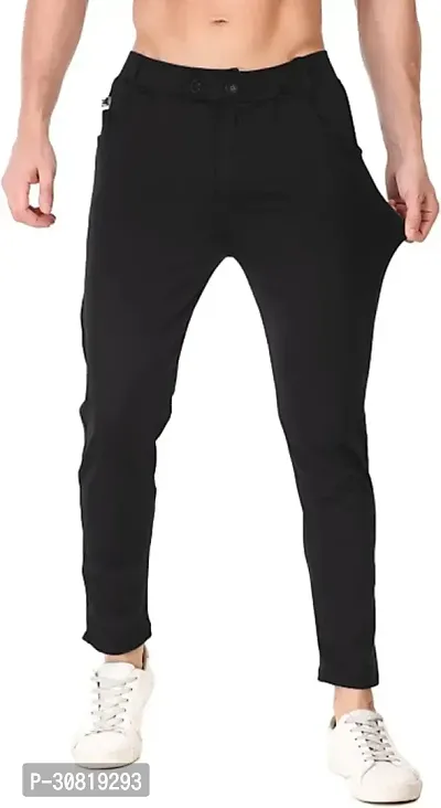 Mevan Stylish Black Lycra Blend Solid Regular Fit Trouser For Men-thumb3