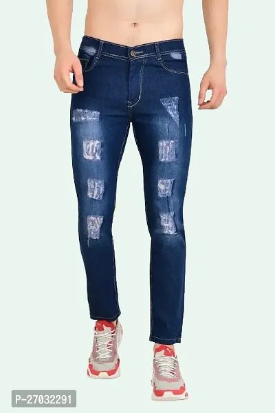 Classic Blue Cotton Blend Solid Jeans For Men-thumb0