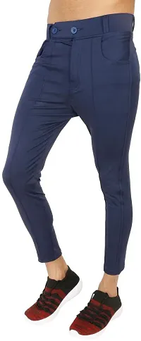 Mevan Comfortable Blue Polyester Spandex Regular Track Pants For Men-thumb2