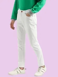 Stylish White Denim Solid Mid-Rise Jeans For Men-thumb2