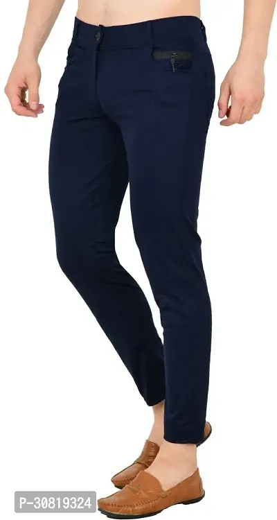 Mevan Stylish Blue Lycra Blend Solid Regular Fit Trouser For Men-thumb0