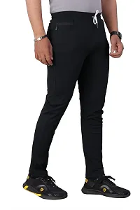 Stylish Black Lycra Blend Regular Track Pants for Men-thumb2