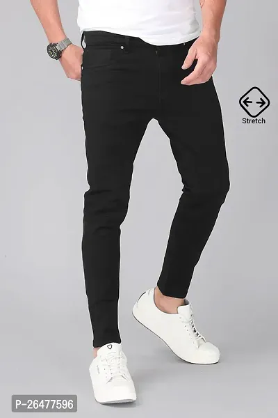 Stylish Black Cotton Blend Mid-Rise Jeans For Men-thumb0