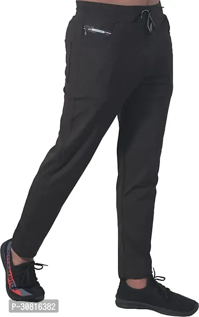 Stylish Black Lycra Blend Regular Track Pants for Men