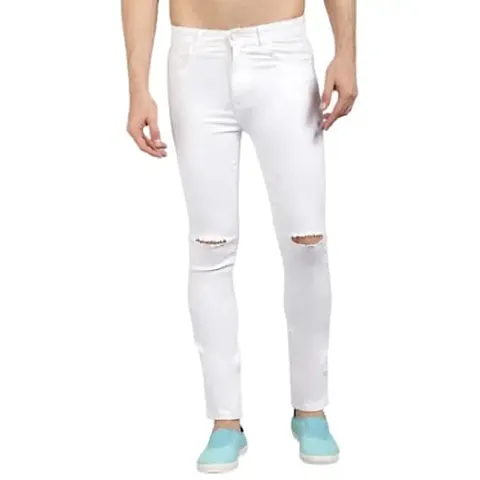 Men Latest Casual White Plain Jeans