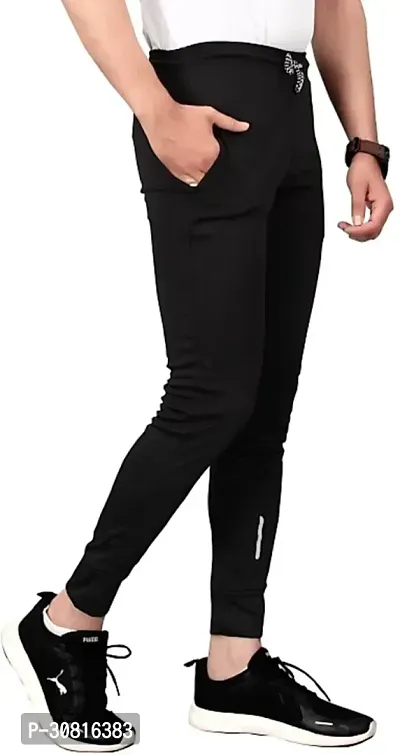 Stylish Black Lycra Blend Regular Track Pants for Men-thumb3