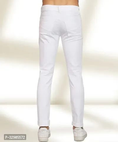 Elegant White Denim Solid Mid-Rise Jeans For Men-thumb2