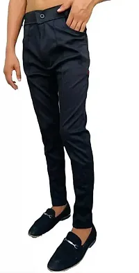 Mevan Stylish Black Lycra Blend Solid Regular Fit Trouser For Men-thumb1