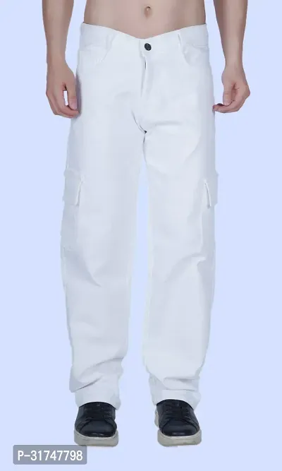 Stylish White Denim Solid Mid-Rise Jeans For Men-thumb0