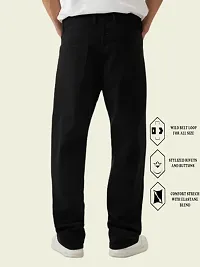 Stylish Black Denim Solid Regular Fit Mid-Rise Jeans For Men-thumb1