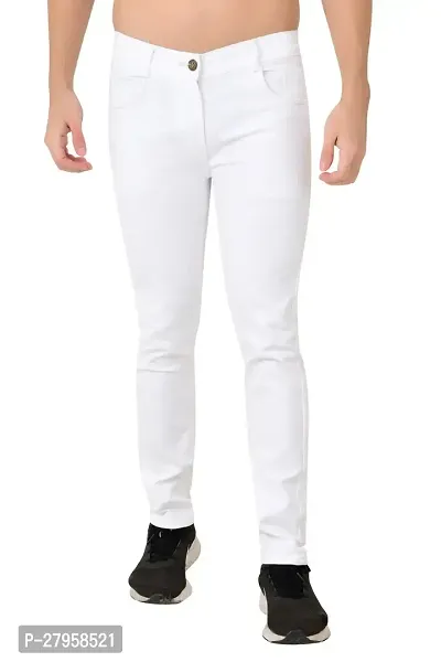 Stylish White Cotton Blend Solid Mid-Rise Jeans For Men-thumb0