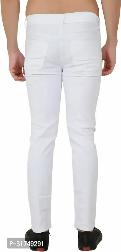 Stylish White Cotton Blend Solid Mid-Rise Jeans For Men-thumb3