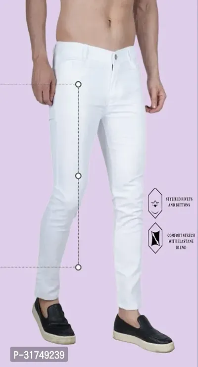 Stylish White Cotton Blend Solid Mid-Rise Jeans For Men