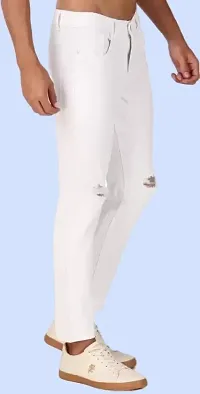 Stylish White Denim Solid Mid-Rise Jeans For Men-thumb3