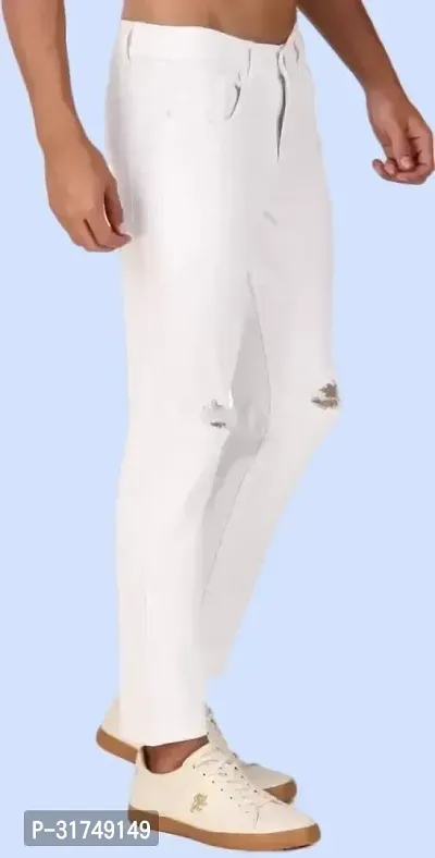 Stylish White Denim Solid Mid-Rise Jeans For Men-thumb4