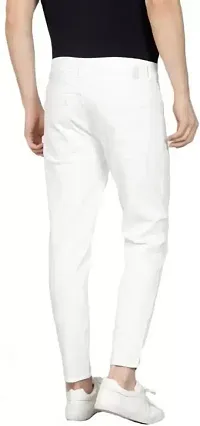 Stylish White Denim Solid Mid-Rise Jeans For Men-thumb1