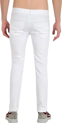 Stylish White Cotton Blend Solid Mid-Rise Jeans For Men-thumb1