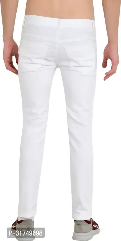 Stylish White Cotton Blend Solid Mid-Rise Jeans For Men-thumb2