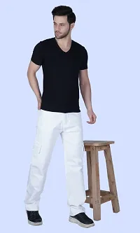 Stylish White Denim Solid Mid-Rise Jeans For Men-thumb2