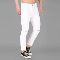 Stylish White Denim Solid Mid-Rise Jeans For Men-thumb1