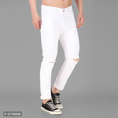 Stylish White Denim Solid Mid-Rise Jeans For Men-thumb2