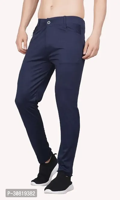 Mevan Stylish Blue Lycra Blend Solid Regular Fit Trouser For Men-thumb0