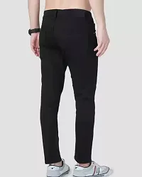 Elegant Black Denim Solid Mid-Rise Jeans For Men-thumb1