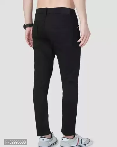 Elegant Black Denim Solid Mid-Rise Jeans For Men-thumb2