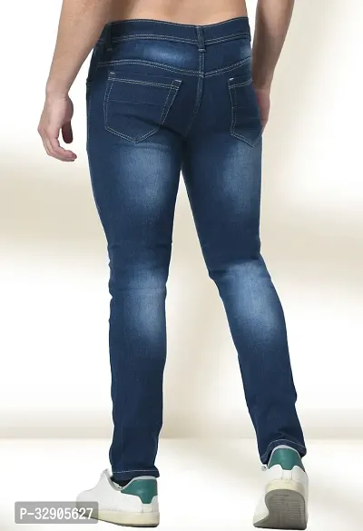 Elegant Blue Denim Distress Mid-Rise Jeans For Men-thumb2