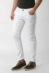 Stylish White Denim Solid Mid-Rise Jeans For Men-thumb2