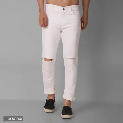 Stylish White Denim Solid Mid-Rise Jeans For Men