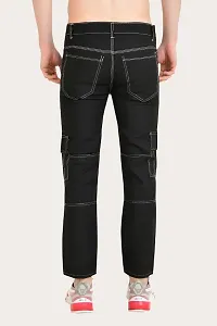 Stylish Cotton Blend Black Solid Mid Rise Jeans For Men-thumb1