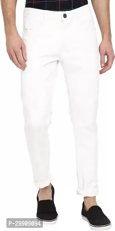 Stylish White Cotton Blend Mid-Rise Jeans For Men-thumb0